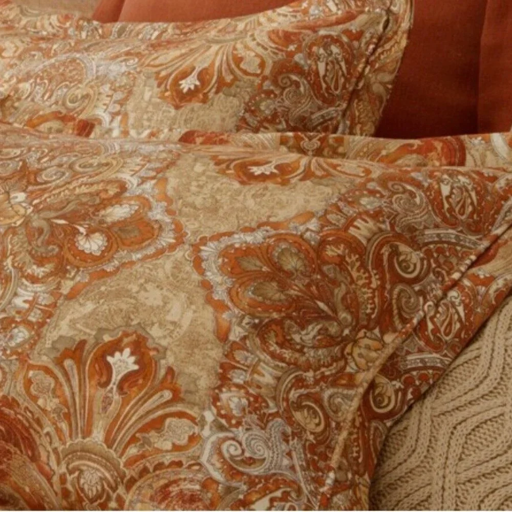 Peacock Alley Baroque Gold Paisley Linen Blend Duvet Cover Set